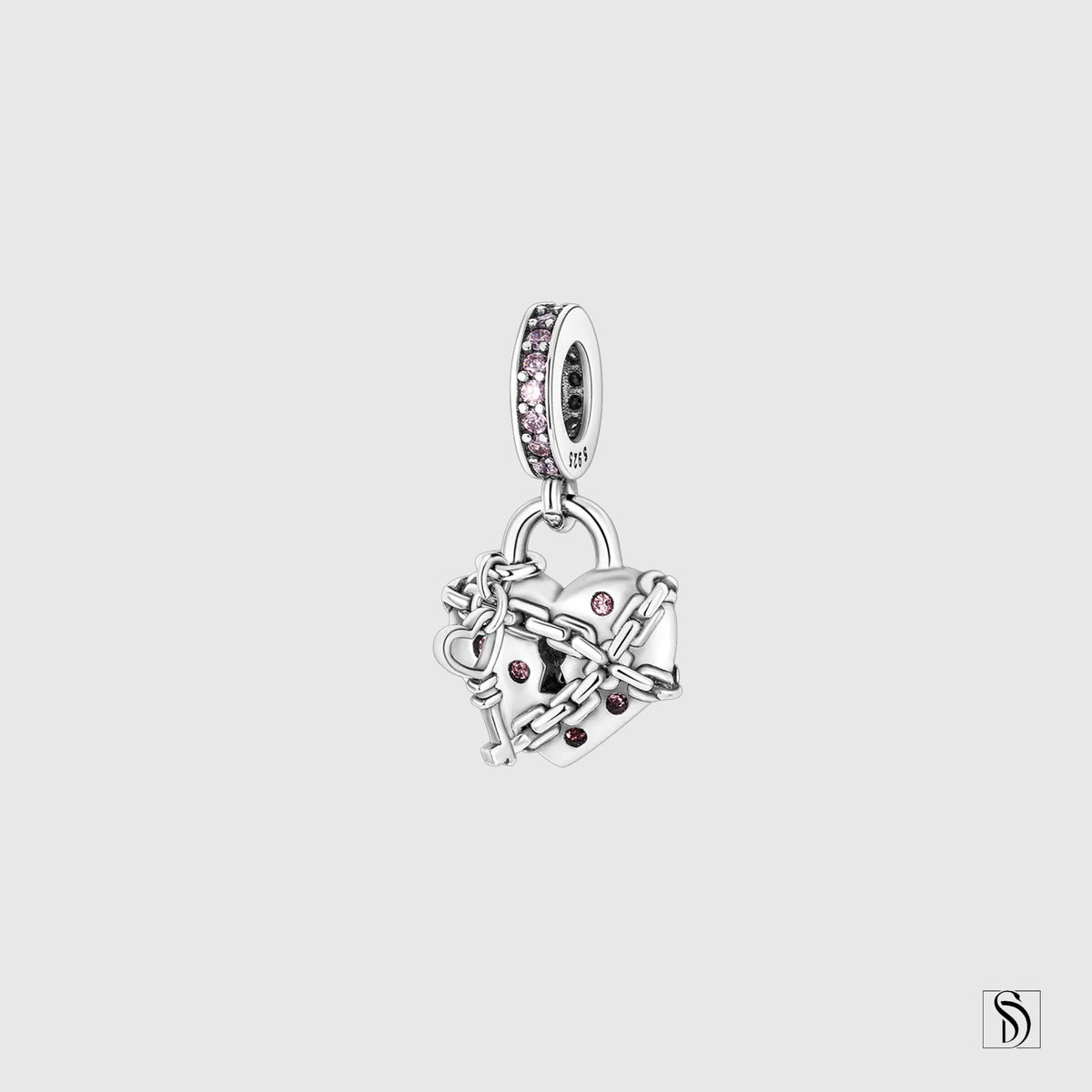 Chained Broken Heart Pink Gemstones Pendant Necklace