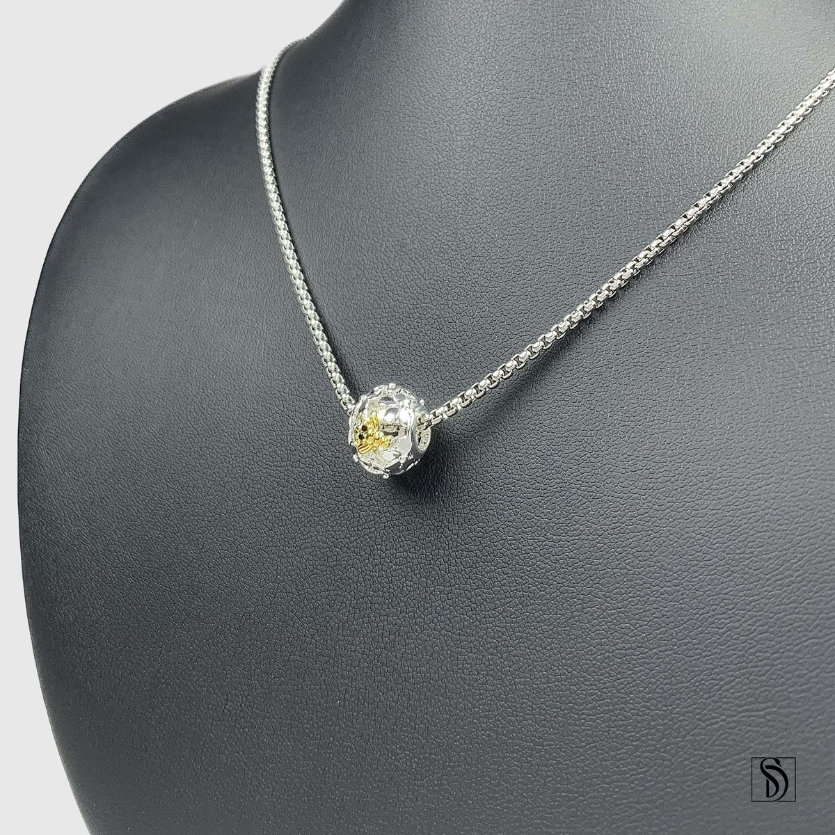 Silver Bumble Bee Two Tones Charm Necklace