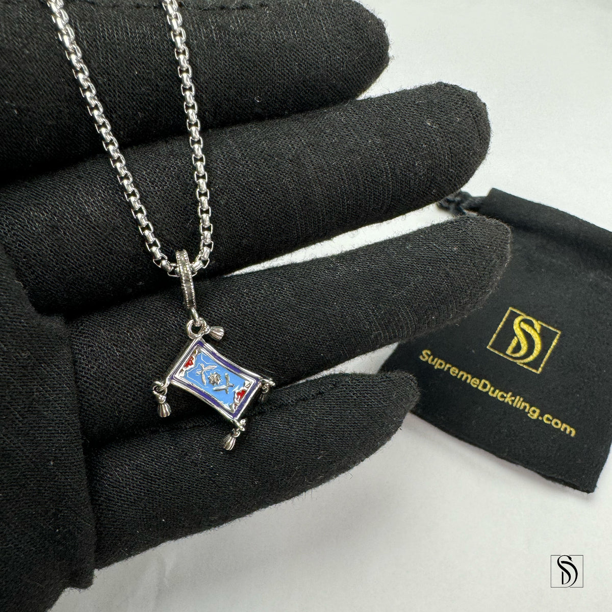 Silver Aladdin Inspired Flying Carpet Pendant Necklace