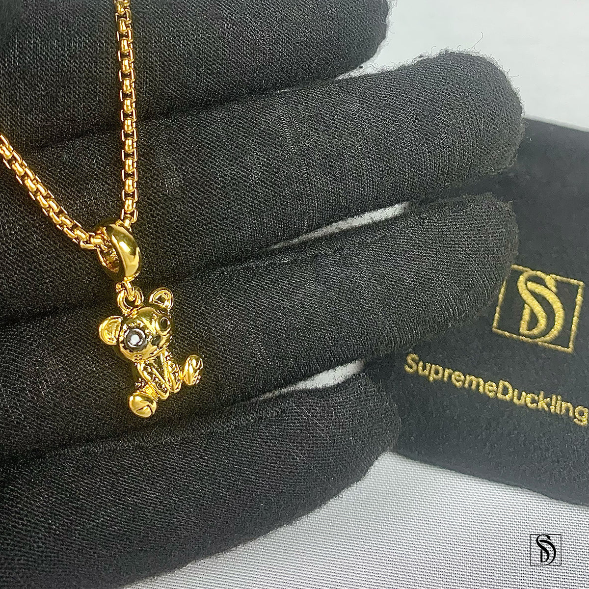 Gold Robot Teddy Bear Pendant Necklace