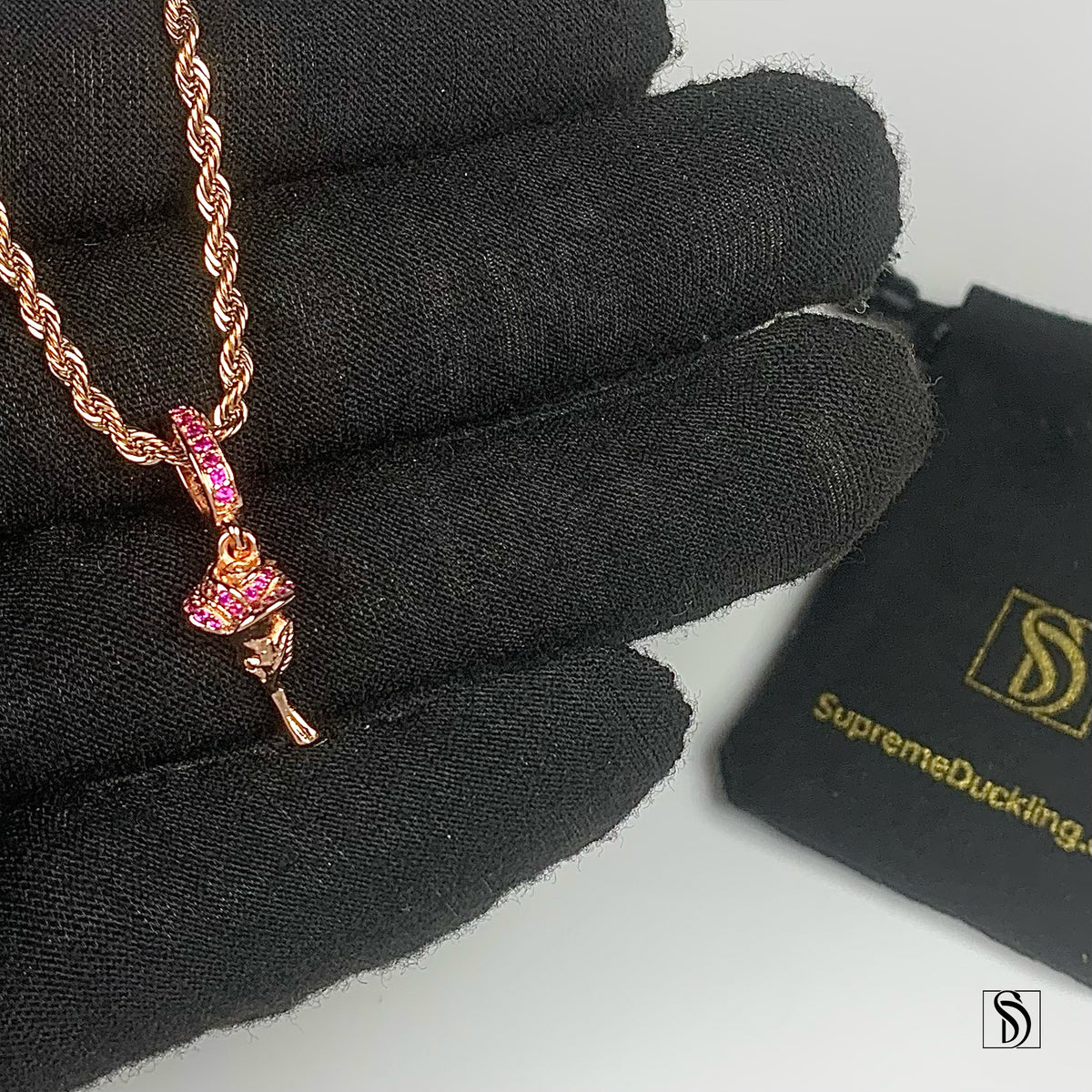 Rose Gold Rose Pendant Gemstone Necklace
