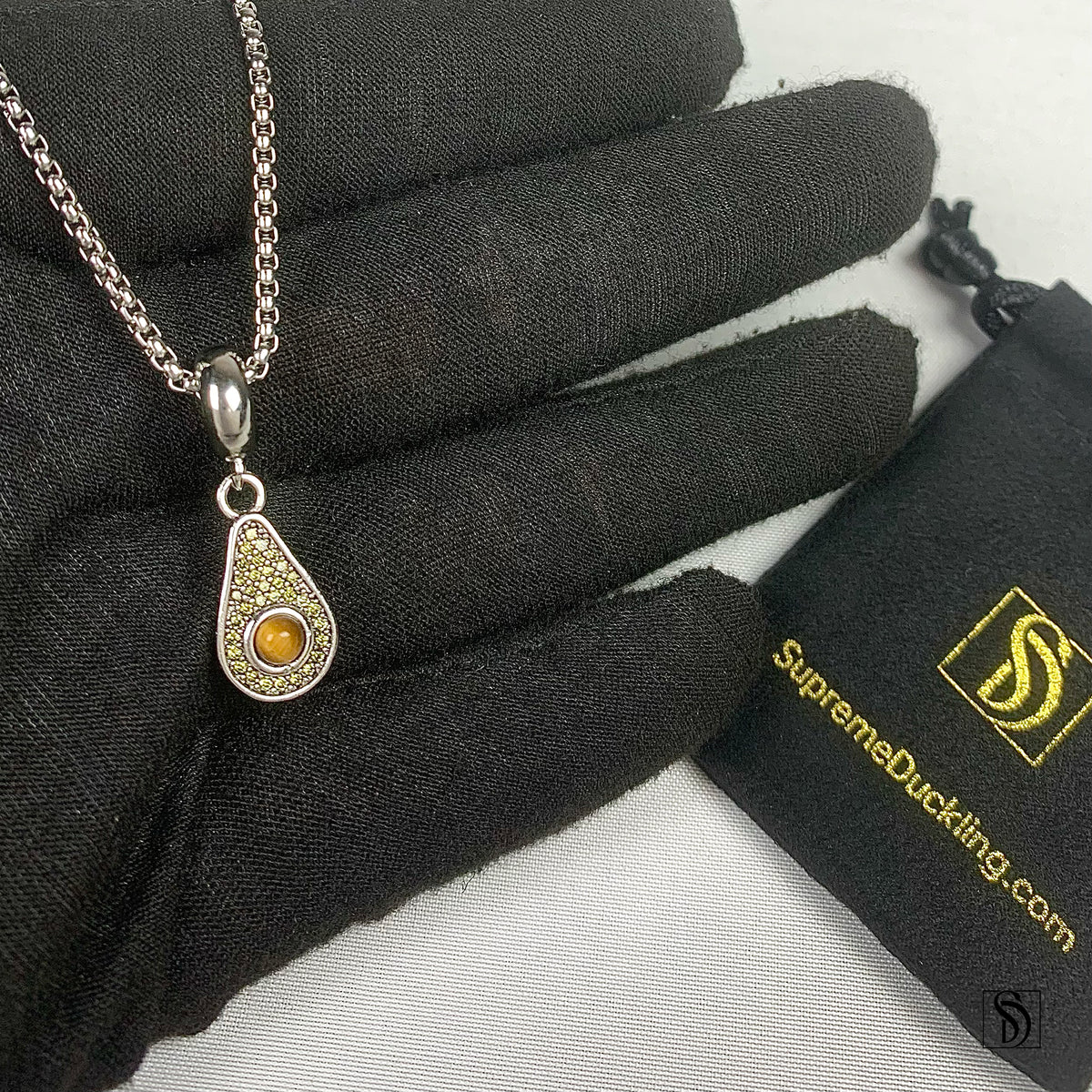 Silver Avocado Tiger Eye Pendant Necklace