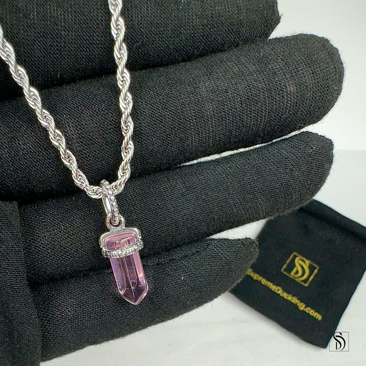 Pink Healing Stone Crystal Pendant Necklace
