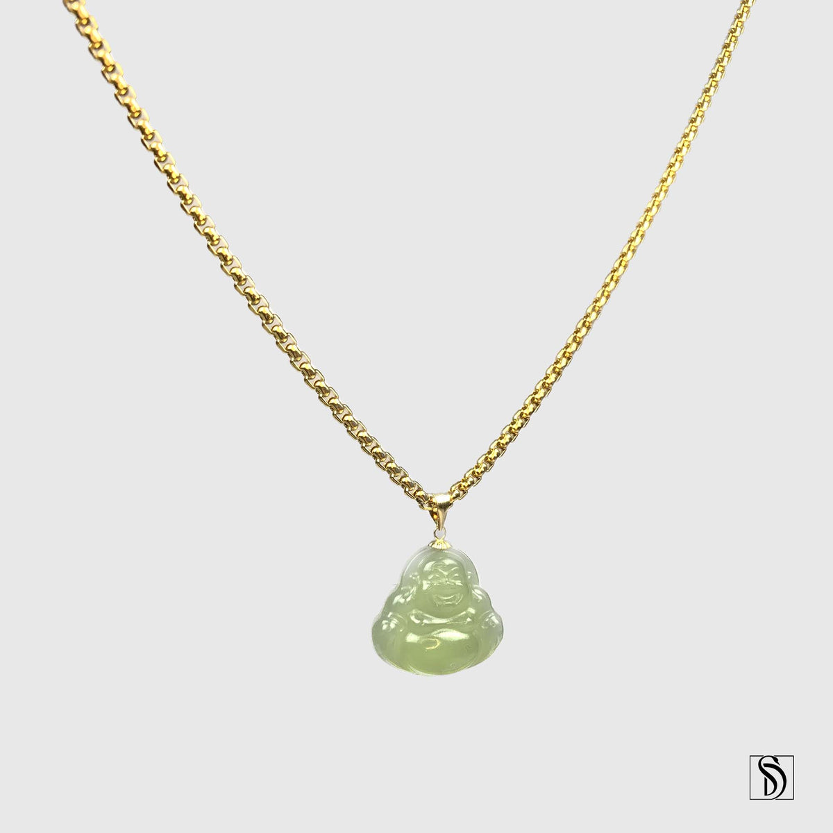 Natural Green Jade Buddha Pendant Necklace