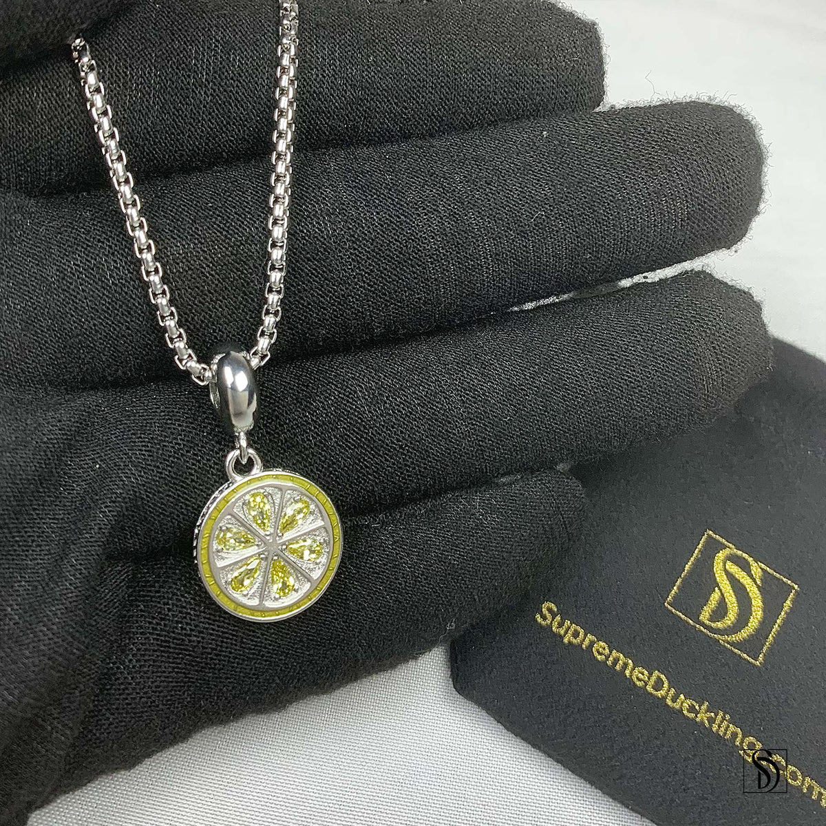 Fresh Lemon Slice Gemstone Pendant Necklace