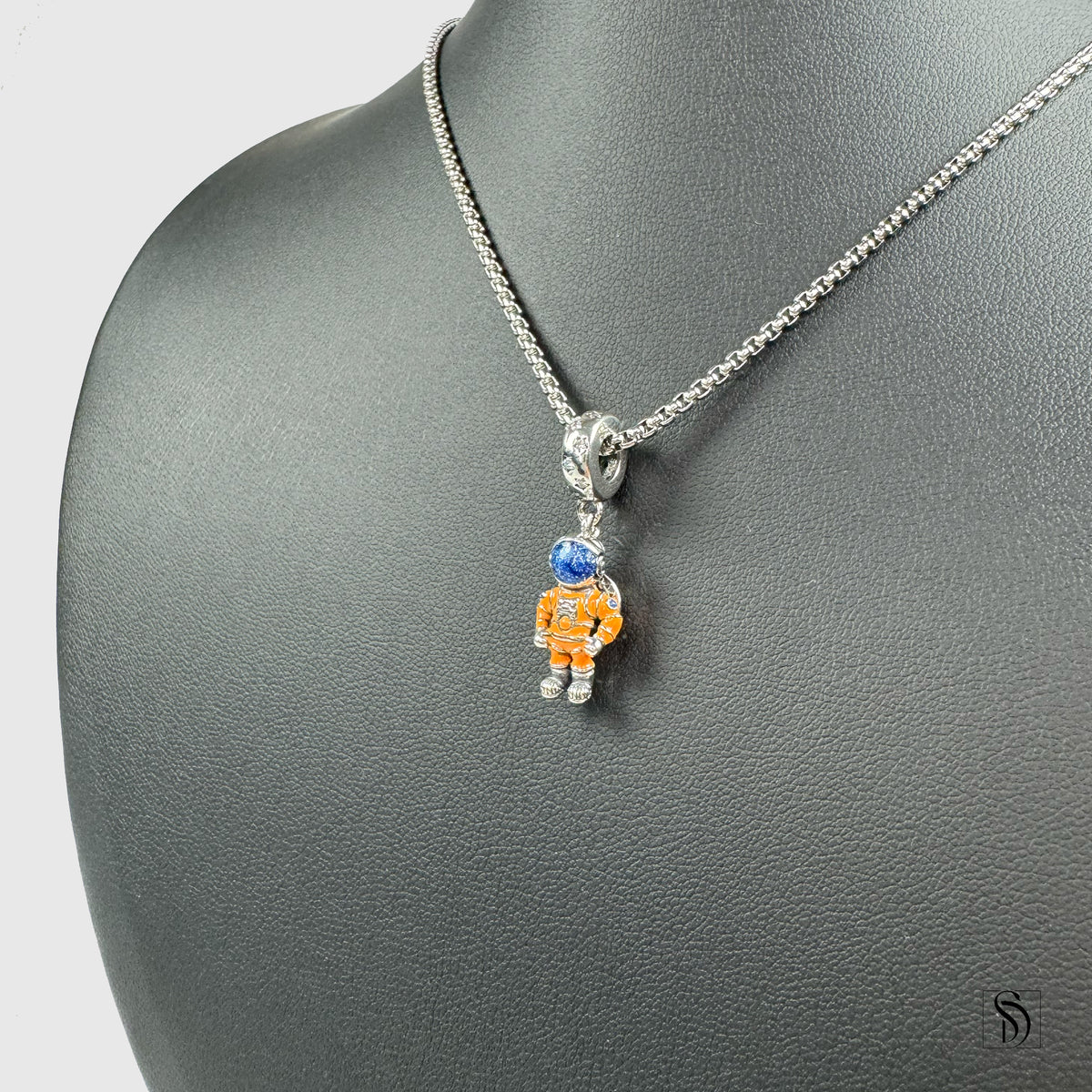 Orange Jumpsuit Astronaut Pendant Necklace