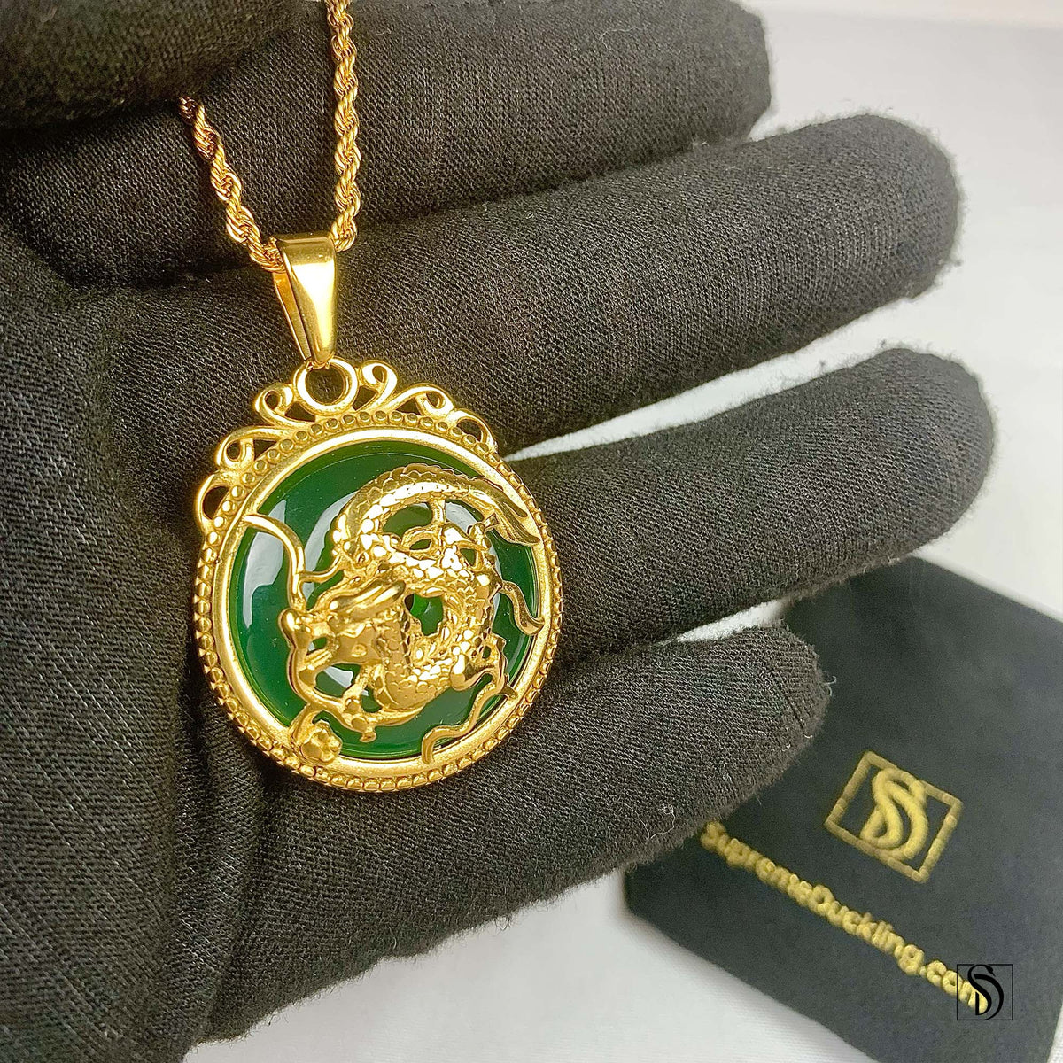 Lucky Jade Dragon Medallion Pendant Necklace