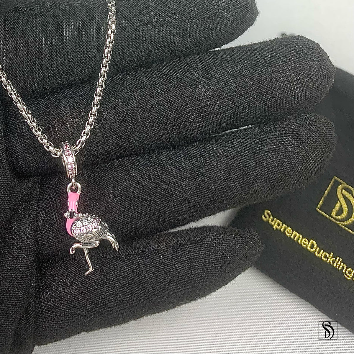 Pink Flamingo Gemstones Pendant Necklace