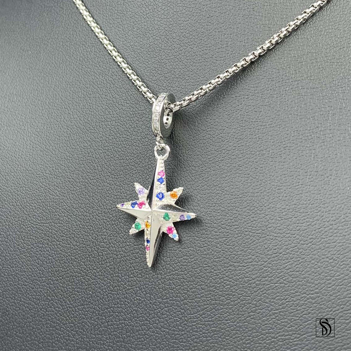 Rainbow Gemstone North Star Pendant Necklace