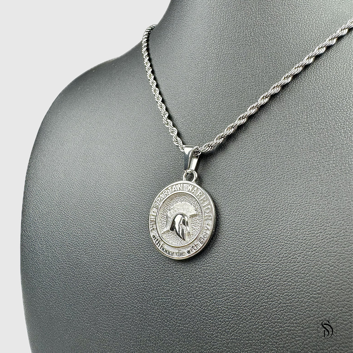 Silver Spartan Warrior Helmet Pendant Necklace
