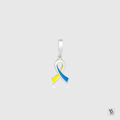 Blue and Yellow Peace Ribbon Pendant Necklace