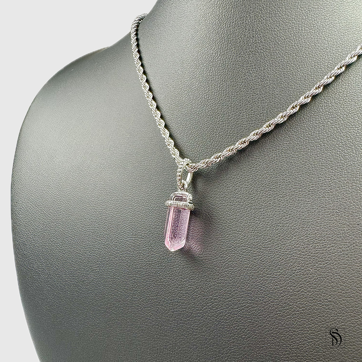 Pink Healing Stone Crystal Pendant Necklace
