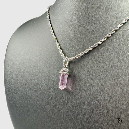 Pink Healing Stone Crystal Pendant Necklace