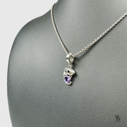 Colorful Gemstones Silver Chameleon Pendant Necklace