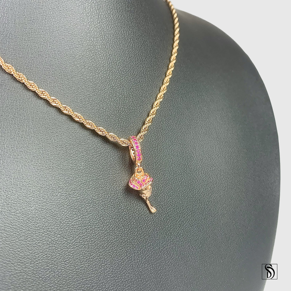Rose Gold Rose Pendant Gemstone Necklace