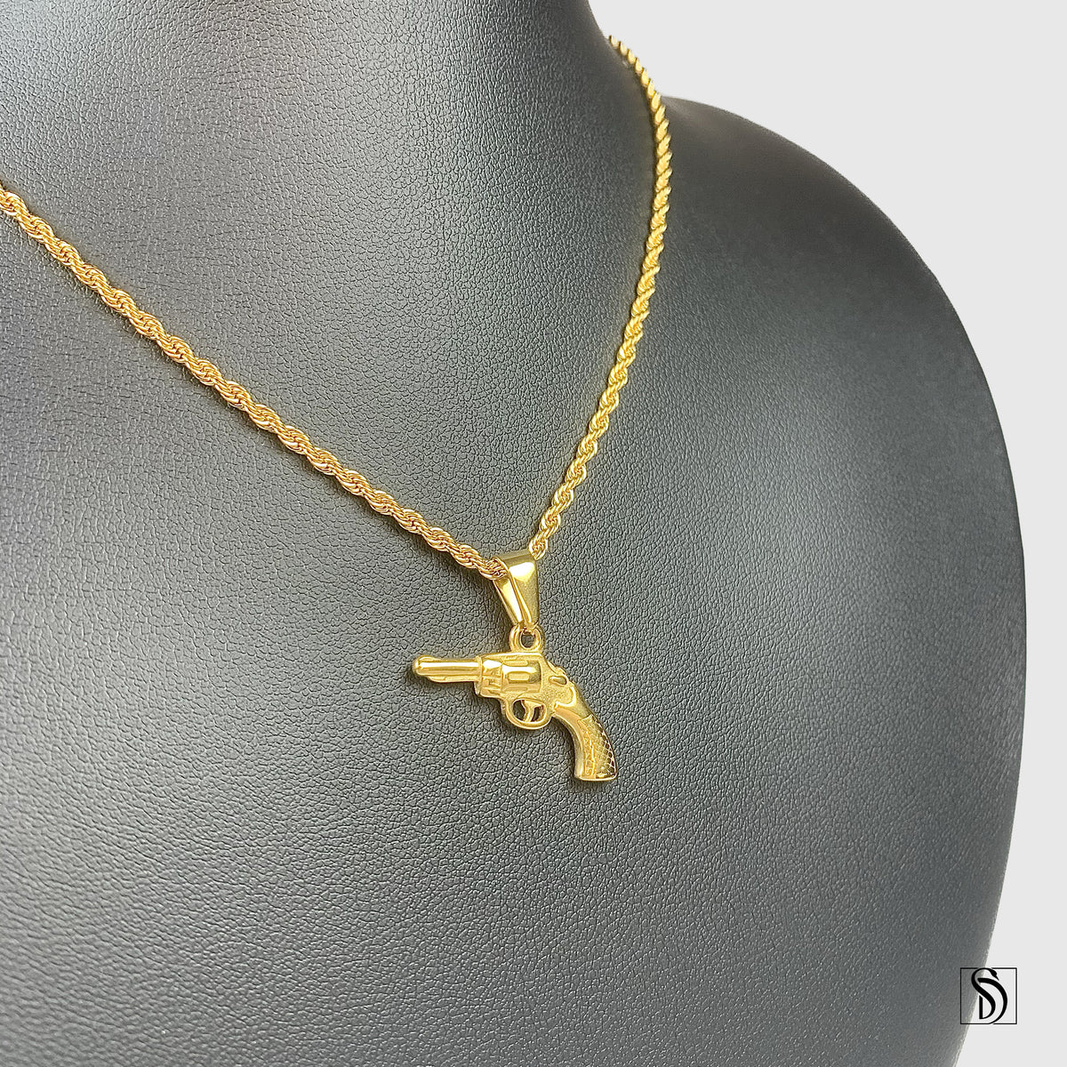 18K Gold Revolver Pendant Necklace