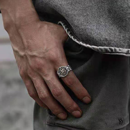 Adjustable Silver Lion Ring