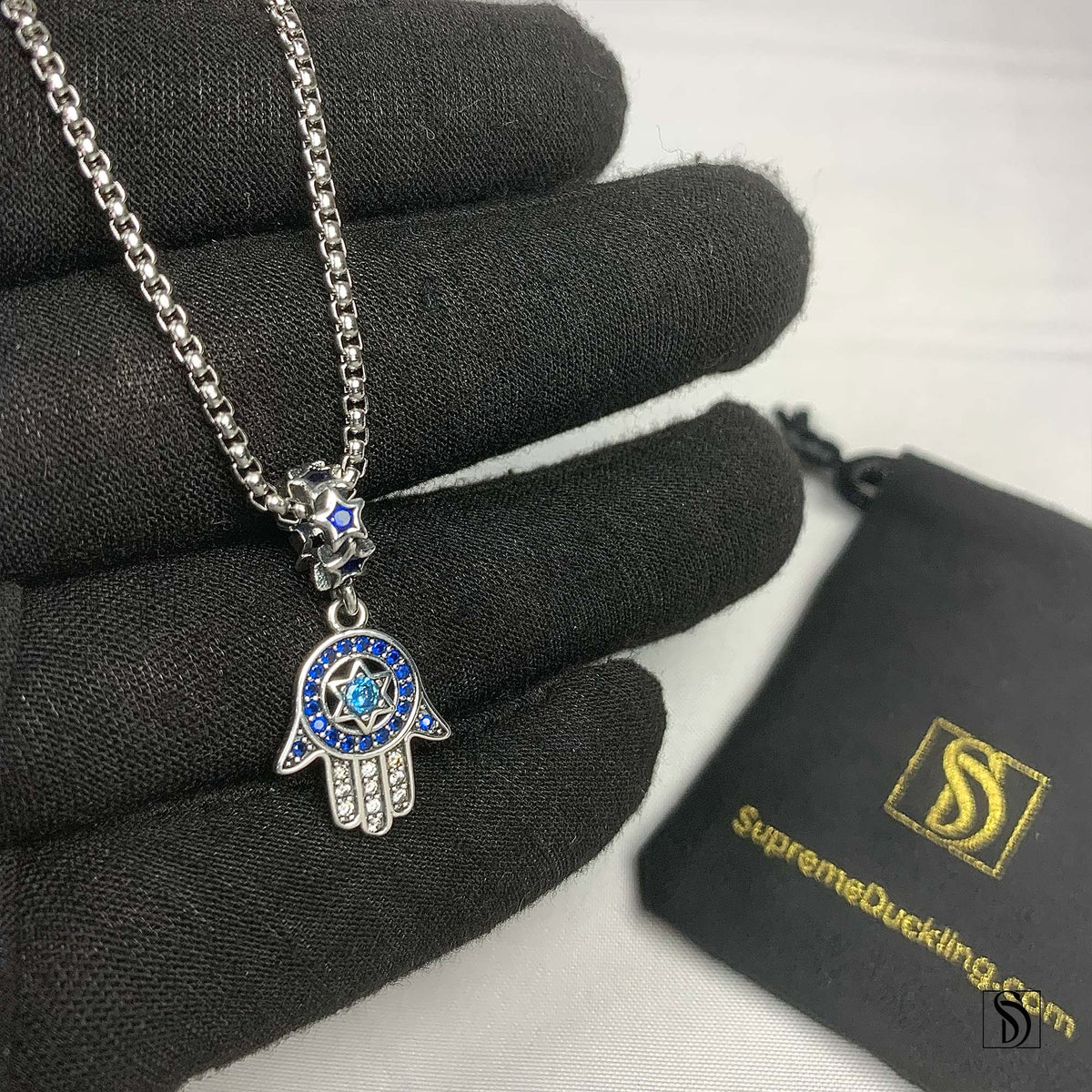 Silver Hamsa Star Of David Necklace