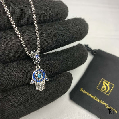 Silver Hamsa Star Of David Necklace