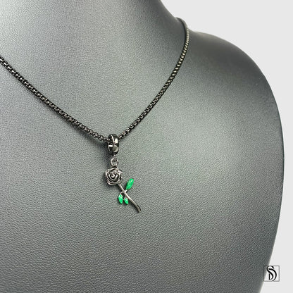 Black Rose Pendant Necklace