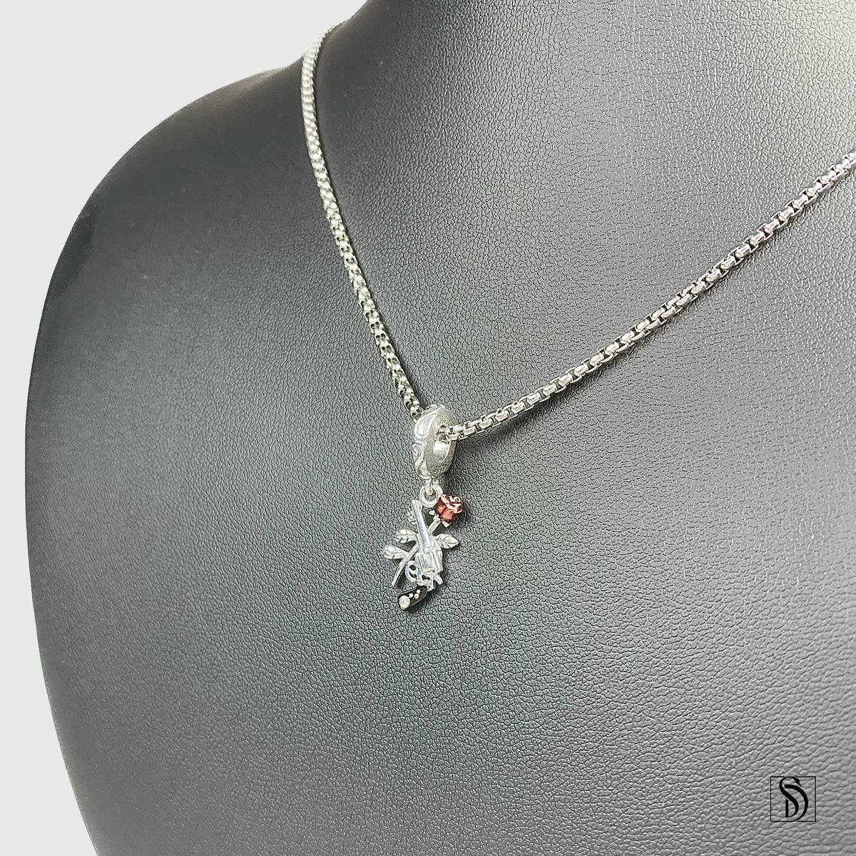 Gun and Rose Pendant Necklace