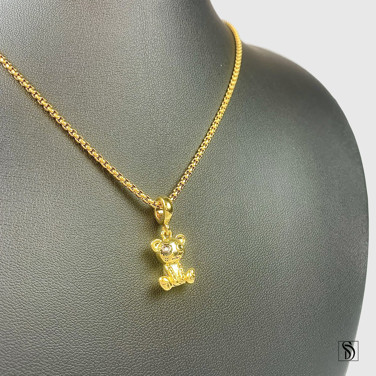 Gold Robot Teddy Bear Pendant Necklace