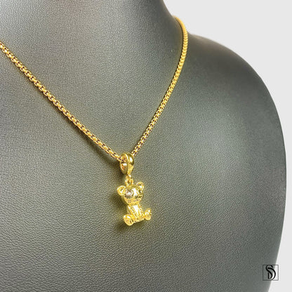 Gold Robot Teddy Bear Pendant Necklace