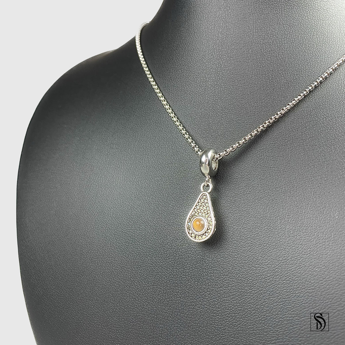 Silver Avocado Tiger Eye Pendant Necklace