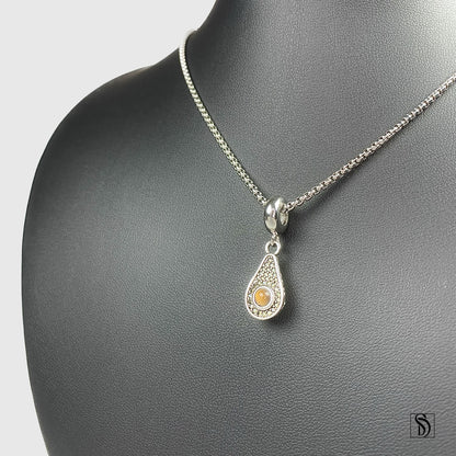 Silver Avocado Tiger Eye Pendant Necklace