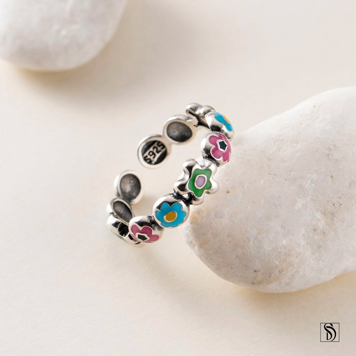 Adjustable Sterling Silver Flower Ring
