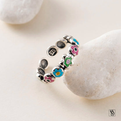 Adjustable Sterling Silver Flower Ring