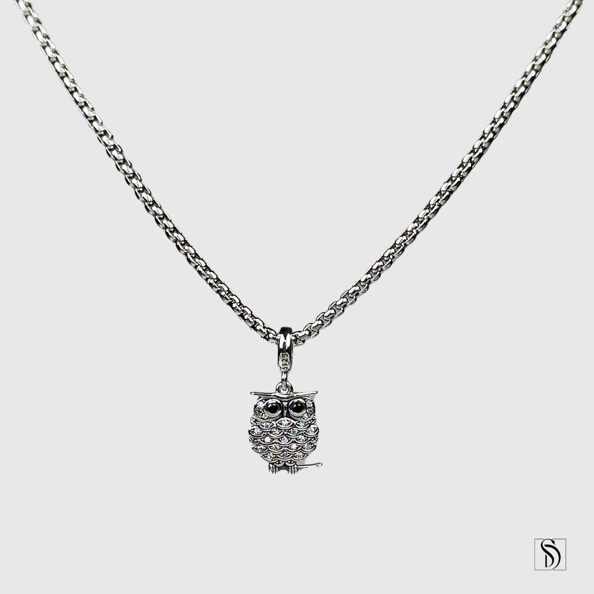 Silver Owl Gemstones Pendant Necklace