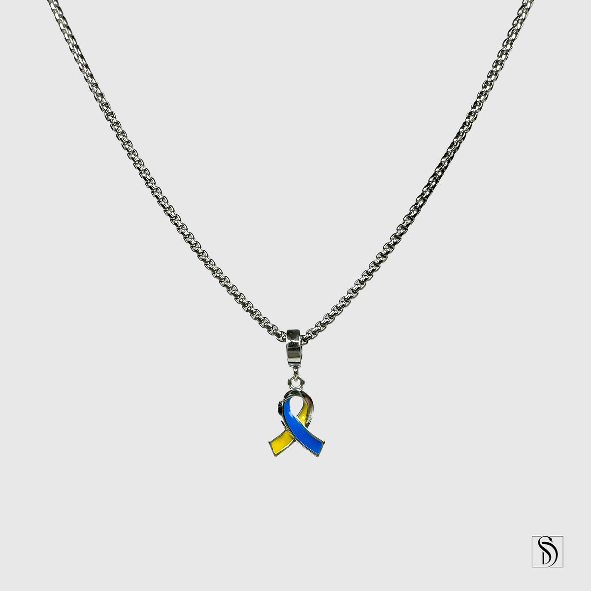 Blue and Yellow Peace Ribbon Pendant Necklace