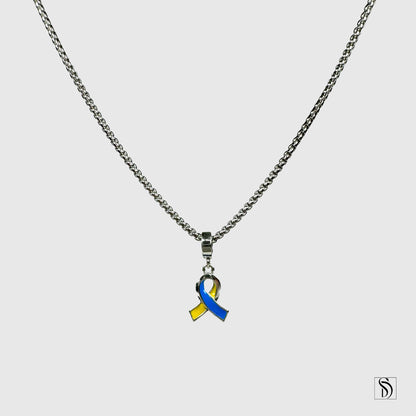 Blue and Yellow Peace Ribbon Pendant Necklace