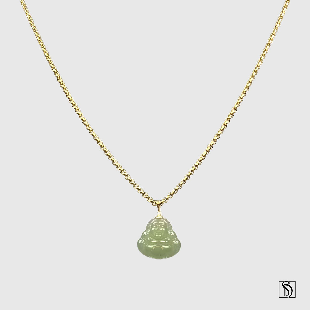 Natural Green Jade Buddha Pendant Necklace