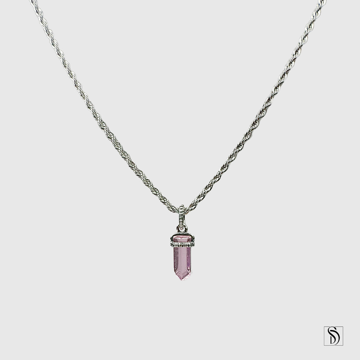 Pink Healing Stone Crystal Pendant Necklace