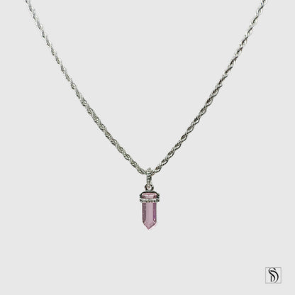 Pink Healing Stone Crystal Pendant Necklace