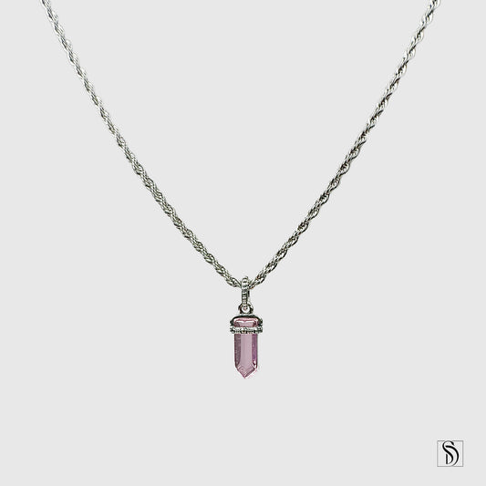 Pink Healing Stone Crystal Pendant Necklace