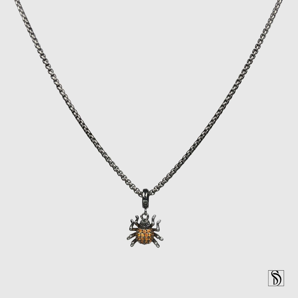 Spooky Spider Orange Gemstone Necklace
