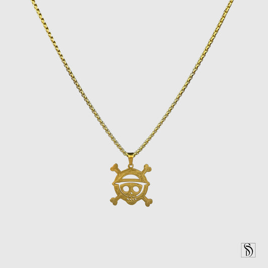 Gold One Piece Skull Pendant Necklace