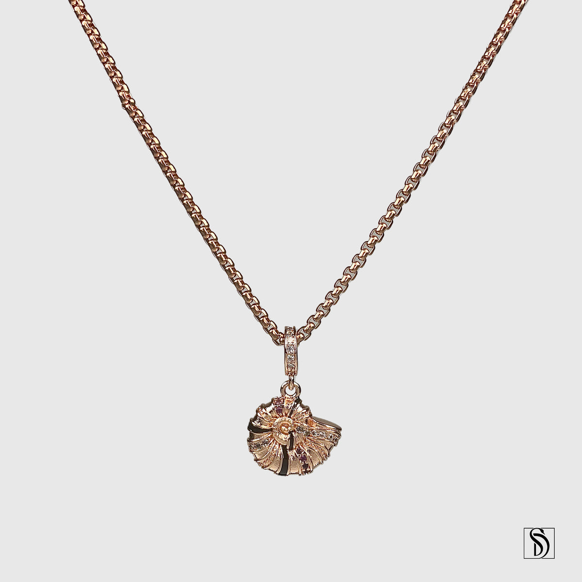 Rose Gold Nautilus Gemstones Pendant Necklace