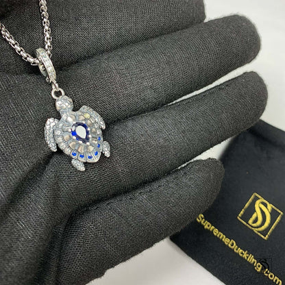 Sea Turtle Blue Gemstone Pendant Necklace