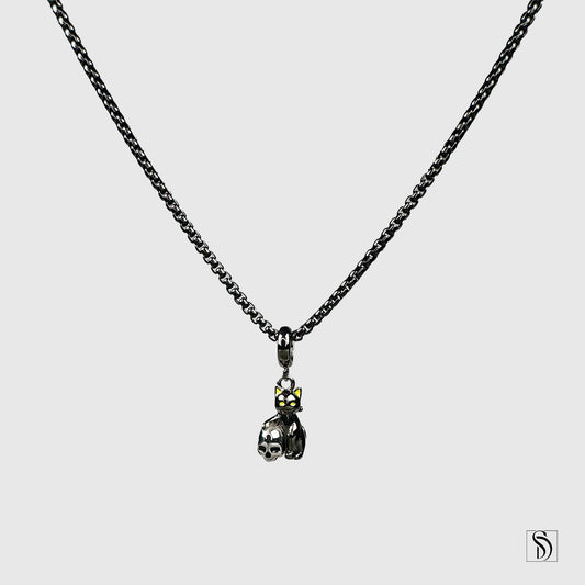 Black Cat Skull Pendant Necklace