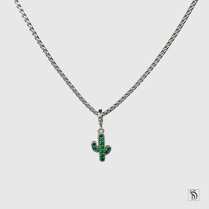 Green Cactus Gemstones Pendant Necklace