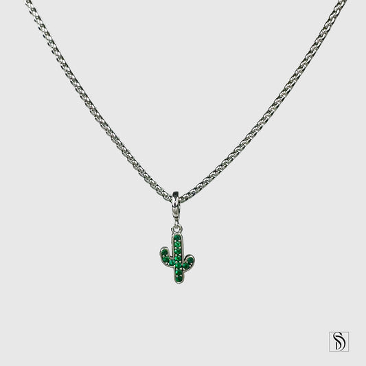 Green Cactus Gemstones Pendant Necklace