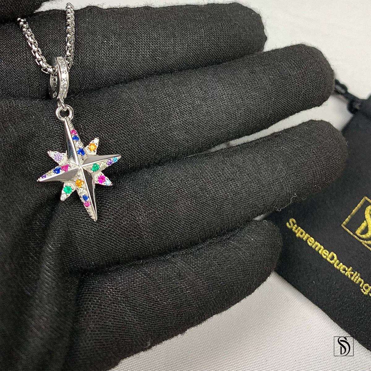Rainbow Gemstone North Star Pendant Necklace