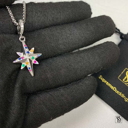 Rainbow Gemstone North Star Pendant Necklace