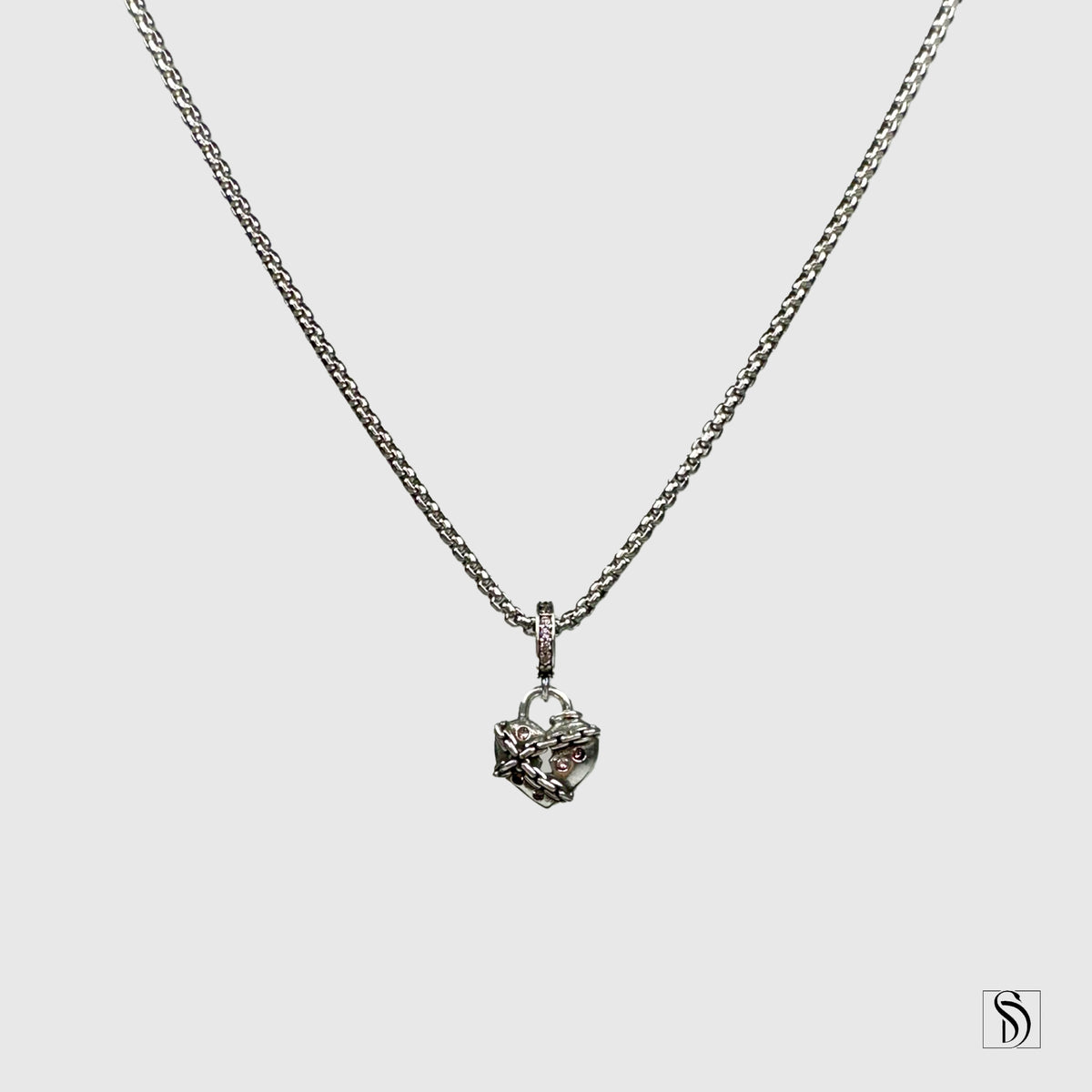 Chained Broken Heart Pink Gemstones Pendant Necklace