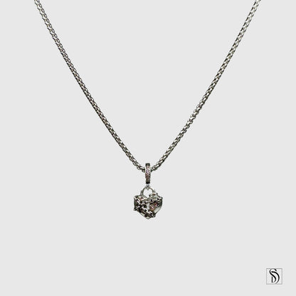 Chained Broken Heart Pink Gemstones Pendant Necklace