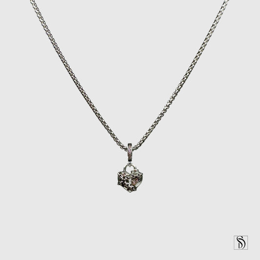 Chained Broken Heart Pink Gemstones Pendant Necklace